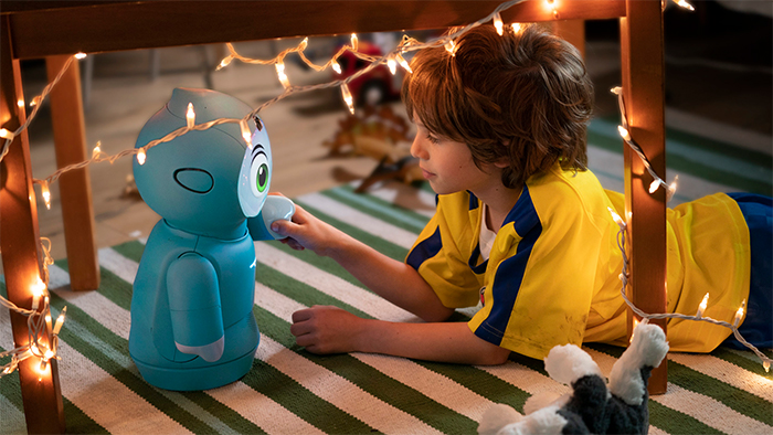 Moxie social robot by Embodied — a teal companion robot for children
